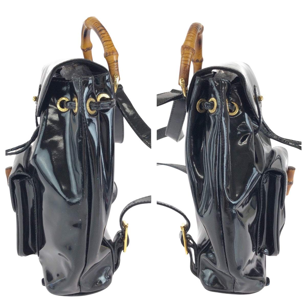 Gucci Backpack 003 2850 0030 Patent Leather Black Goldmetal Bamboo