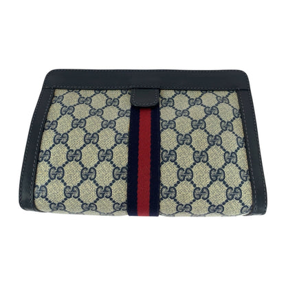 Gucci Clutch Bag Gg Supreme Canvas Navy Red Gray Old Gucci Shelly Line