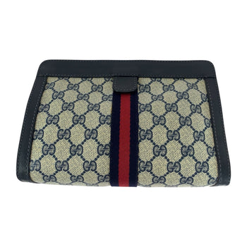 Gucci Clutch Bag Gg Supreme Canvas Navy Red Gray Old Gucci Shelly Line