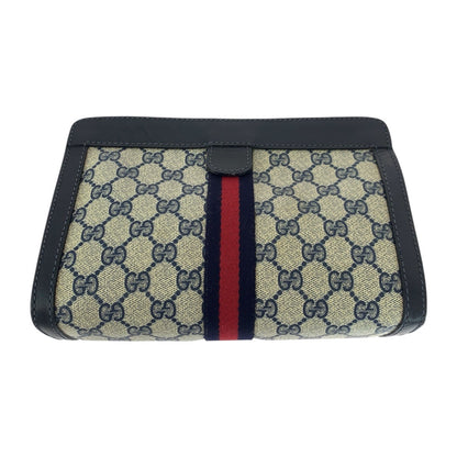 Gucci Clutch Bag Gg Supreme Canvas Navy Red Gray Old Gucci Shelly Line