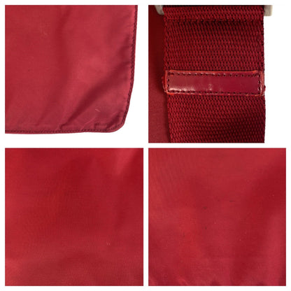 Prada Shoulder Bag Nylon Wine Red Red Silver Metal Test Triangle With Logo