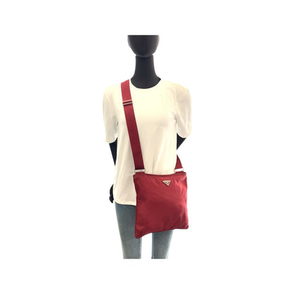 Prada Shoulder Bag Nylon Wine Red Red Silver Metal Test Triangle With Logo