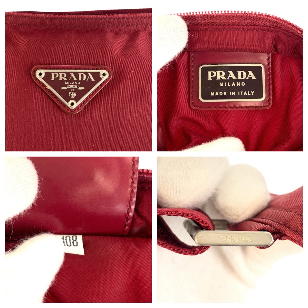 Prada Shoulder Bag Nylon Wine Red Red Silver Metal Test Triangle With Logo
