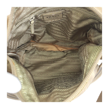 Prada Shoulder Bag Nylon Beige Silvermetal Test Triangle With Logo