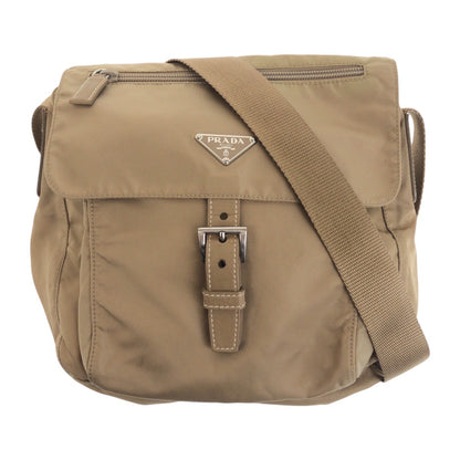 Prada Shoulder Bag Nylon Beige Silvermetal Test Triangle With Logo