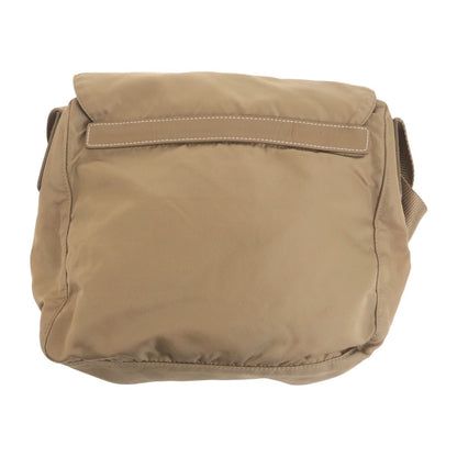 Prada Shoulder Bag Nylon Beige Silvermetal Test Triangle With Logo