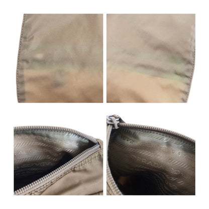 Prada Shoulder Bag Nylon Beige Silvermetal Test Triangle With Logo