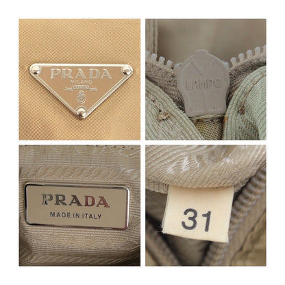 Prada Shoulder Bag Nylon Beige Silvermetal Test Triangle With Logo