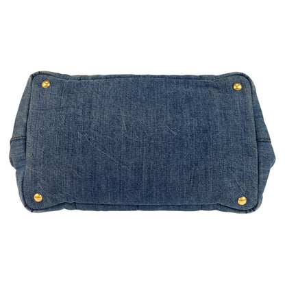 Prada Tote Bag Canvas Blue Goldmetal Canapa