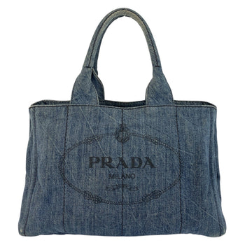 Prada Tote Bag Canvas Blue Goldmetal Canapa