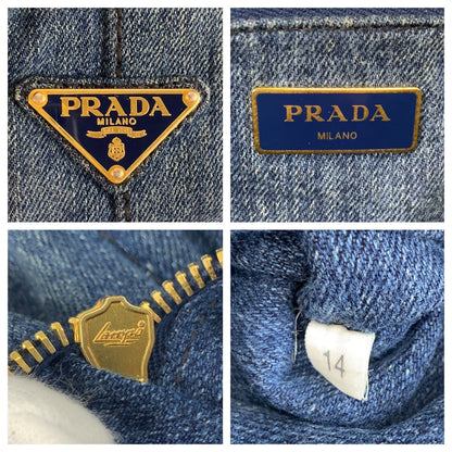 Prada Tote Bag Canvas Blue Goldmetal Canapa
