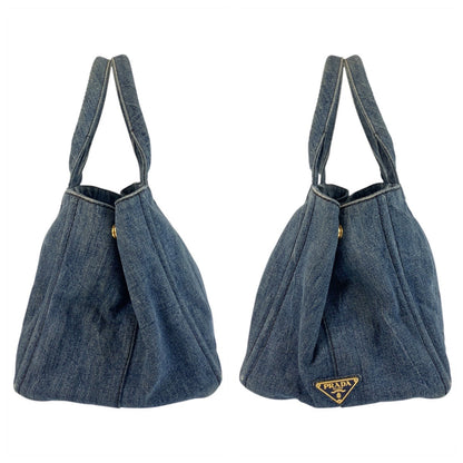 Prada Tote Bag Canvas Blue Goldmetal Canapa
