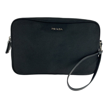 Prada Clutch Bag Canvas Black Silvermetal