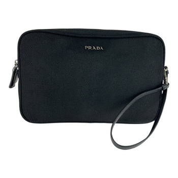 Prada Clutch Bag Canvas Black Silvermetal