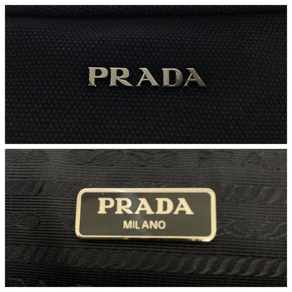Prada Clutch Bag Canvas Black Silvermetal