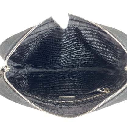 Prada Clutch Bag Canvas Black Silvermetal