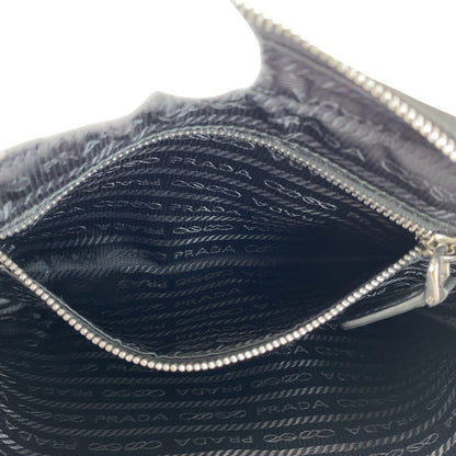 Prada Clutch Bag Canvas Black Silvermetal