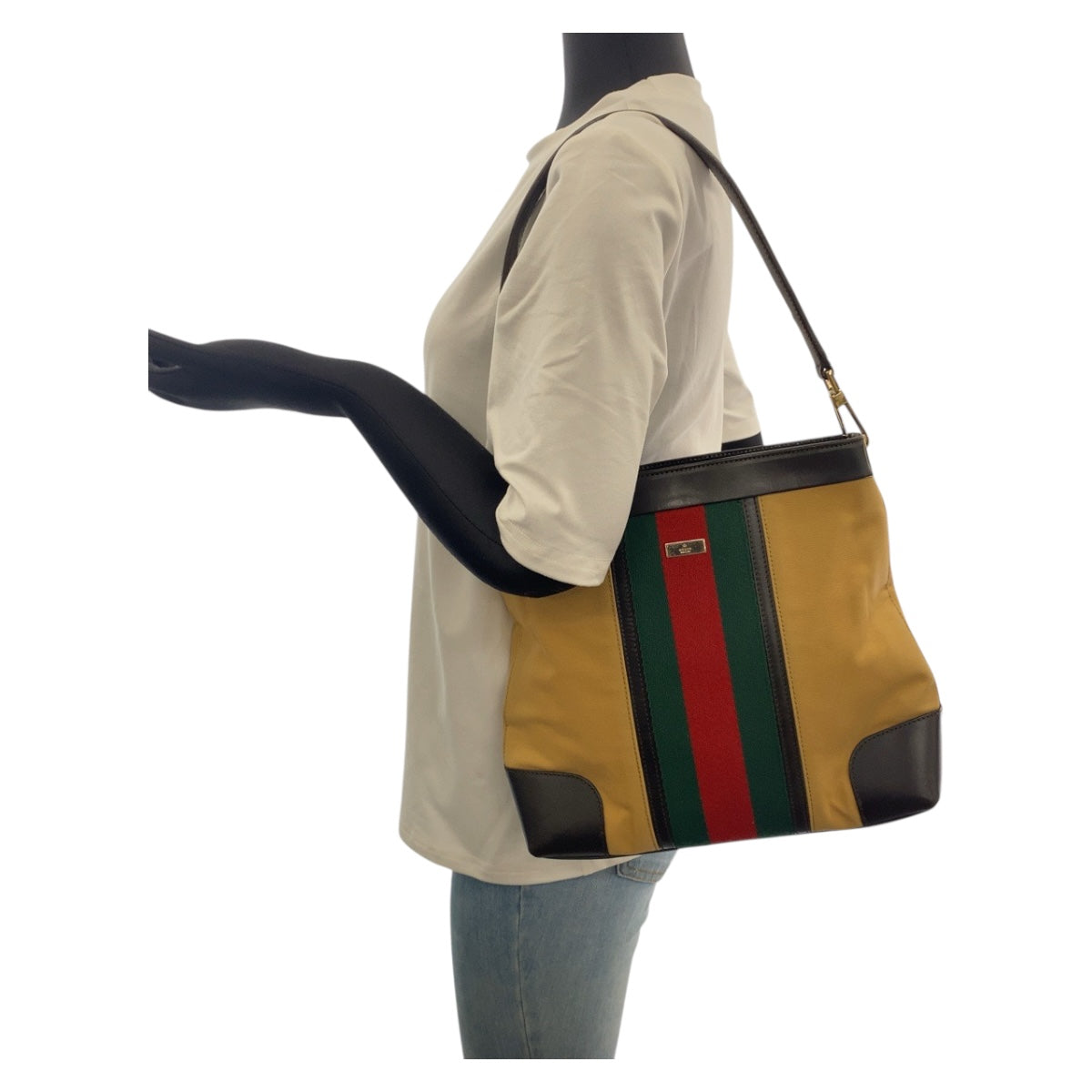 Gucci Shoulder Bag 001 4231 Canvas Beige Red Green Silvermetal Sherry Line