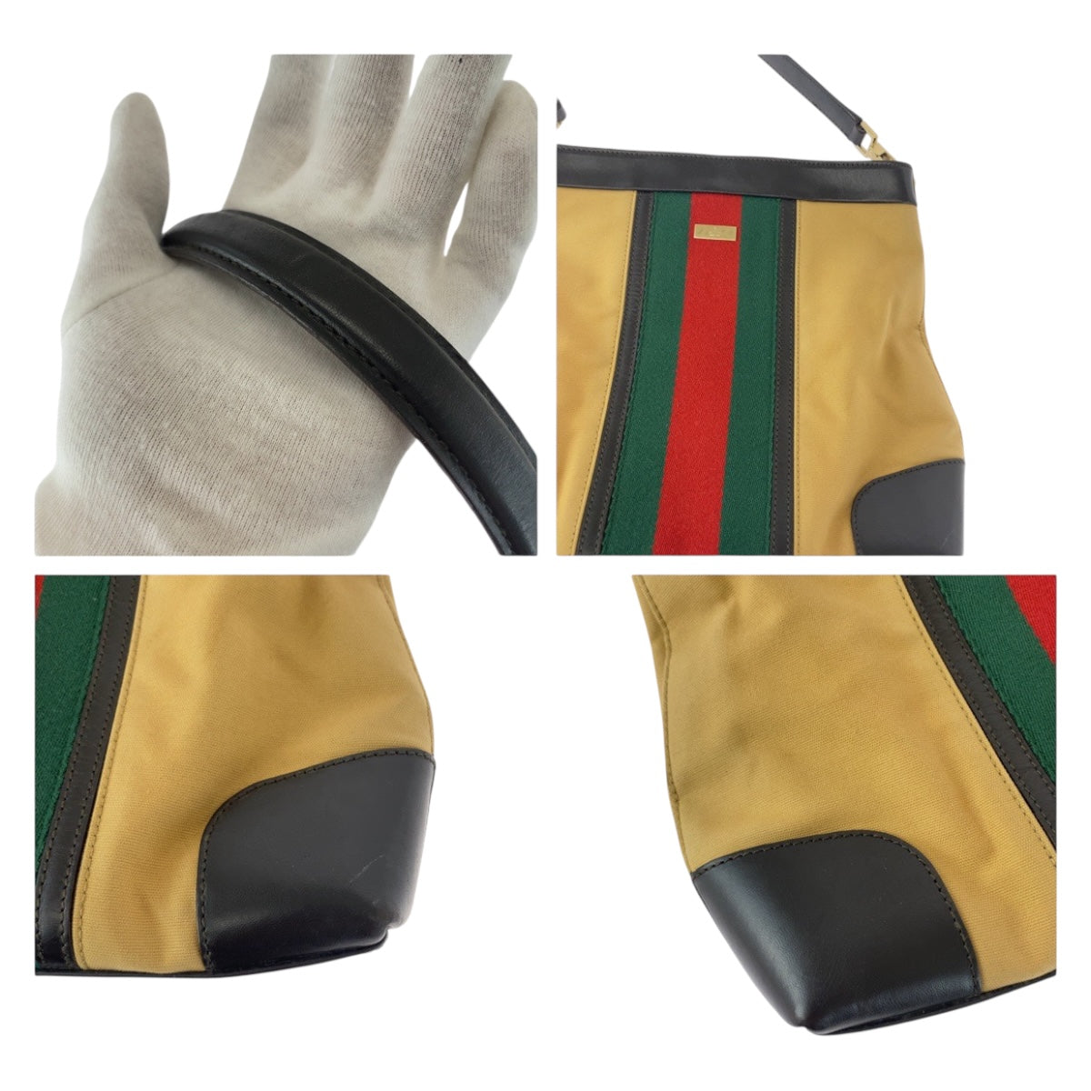 Gucci Shoulder Bag 001 4231 Canvas Beige Red Green Silvermetal Sherry Line