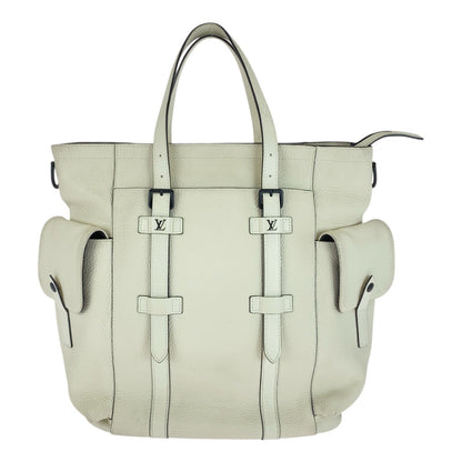 Louis Vuitton Tote Bag M58477 Leather White Cream Black Taurillon Clemence Christopher Tote