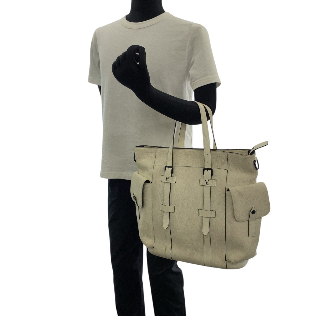 Louis Vuitton Tote Bag M58477 Leather White Cream Black Taurillon Clemence Christopher Tote