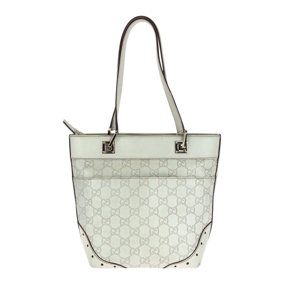 Gucci Tote Bag 145994 Leather White Gold Guccisima