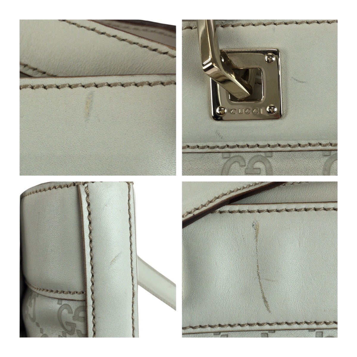 Gucci Tote Bag 145994 Leather White Gold Guccisima
