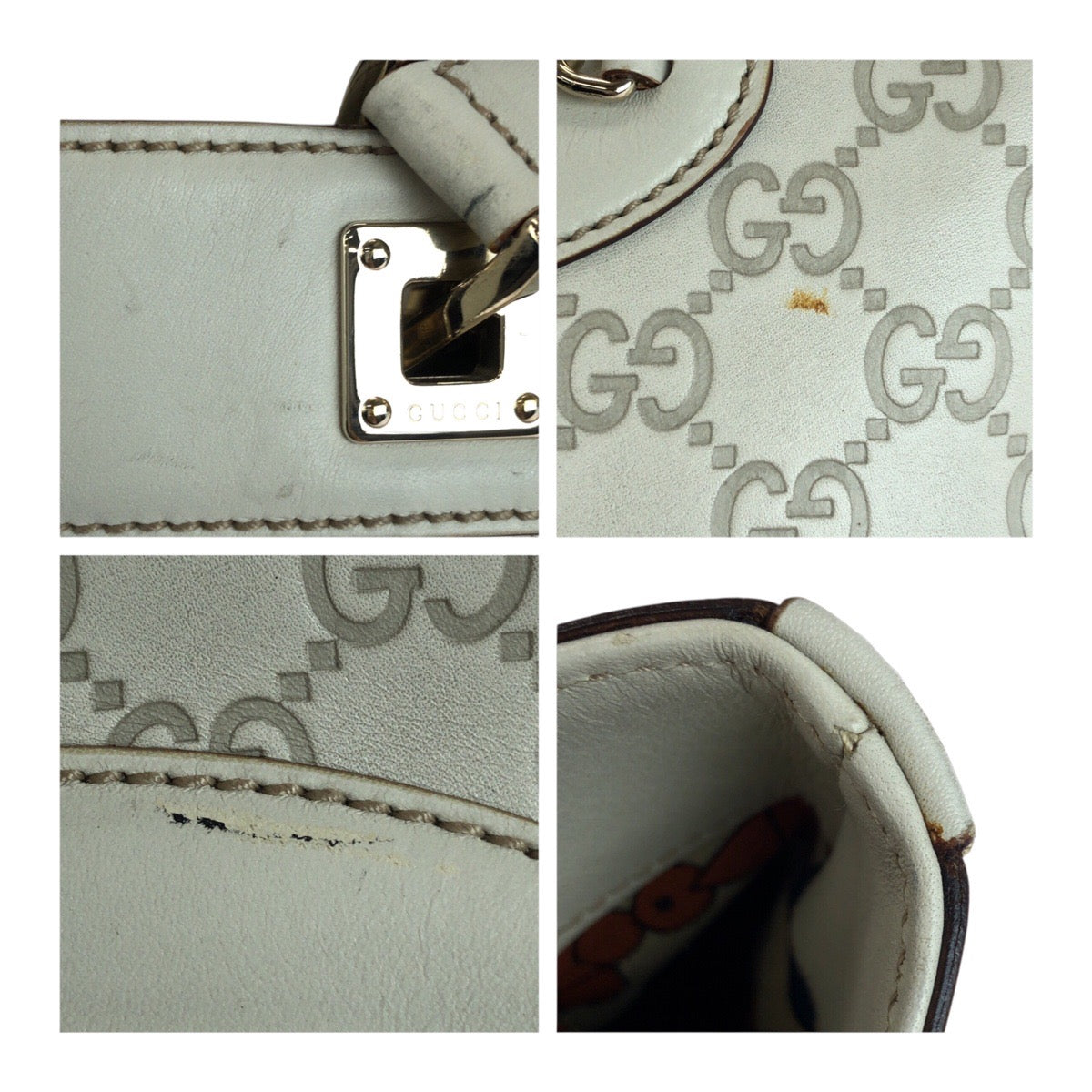 Gucci Tote Bag 145994 Leather White Gold Guccisima