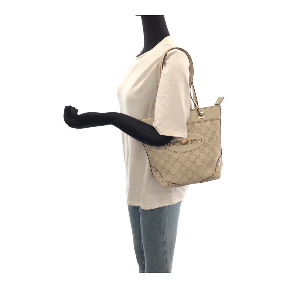Gucci Tote Bag 145994 Leather White Gold Guccisima