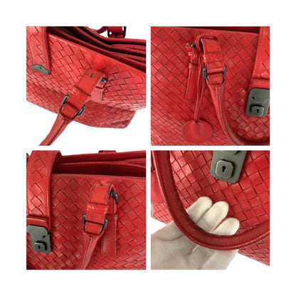 Bottegaveneta Handbag Leather Red Silver Metal Intrecciato Rome
