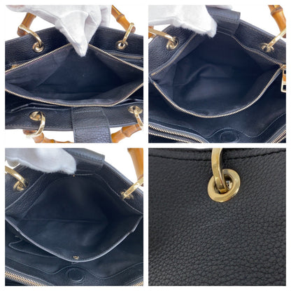 Gucci Handbag 323660 Leather Black Gold Bamboo Shopper