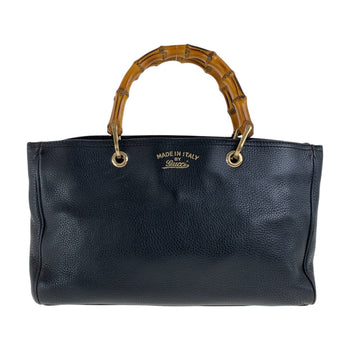 Gucci Handbag 323660 Leather Black Gold Bamboo Shopper