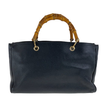 Gucci Handbag 323660 Leather Black Gold Bamboo Shopper