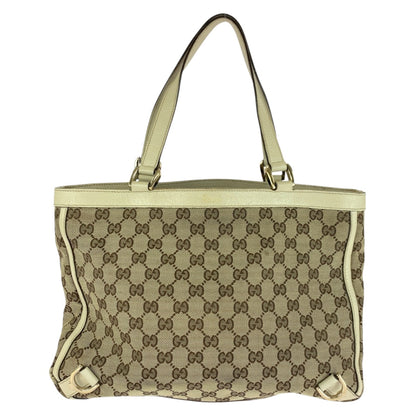 Gucci Tote Bag 17004 Gg Canvas Beige White Gold Metal Abbey