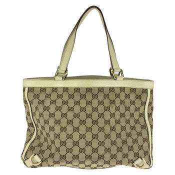 Gucci Tote Bag 17004 Gg Canvas Beige White Gold Metal Abbey