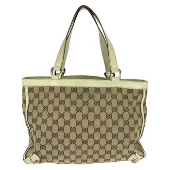 Gucci Tote Bag 17004 Gg Canvas Beige White Gold Metal Abbey