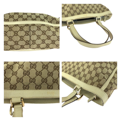 Gucci Tote Bag 17004 Gg Canvas Beige White Gold Metal Abbey