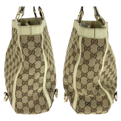 Gucci Tote Bag 17004 Gg Canvas Beige White Gold Metal Abbey
