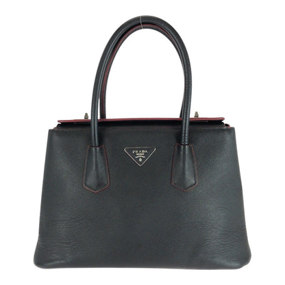 Prada Handbag Leather Black Red Silvermetal Safiano