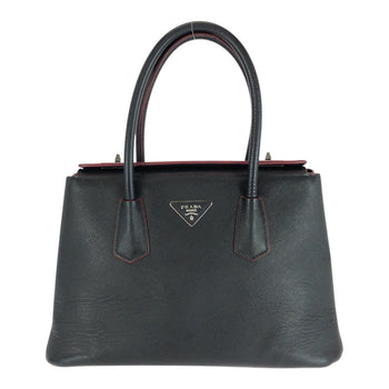 Prada Handbag Leather Black Red Silvermetal Safiano