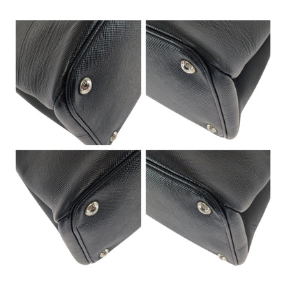 Prada Handbag Leather Black Red Silvermetal Safiano