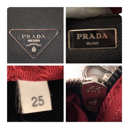 Prada Handbag Leather Black Red Silvermetal Safiano