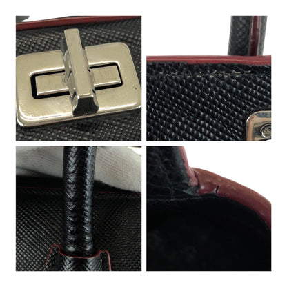 Prada Handbag Leather Black Red Silvermetal Safiano