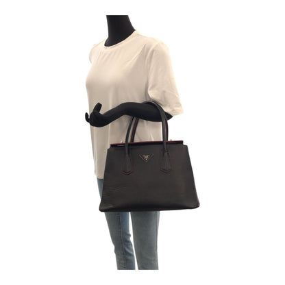 Prada Handbag Leather Black Red Silvermetal Safiano