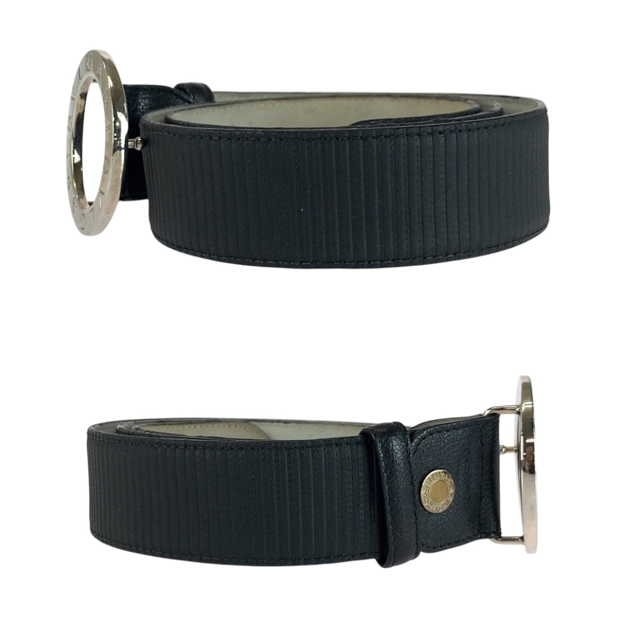 Bvlgari Belt Leather Black Circle Logo 42
