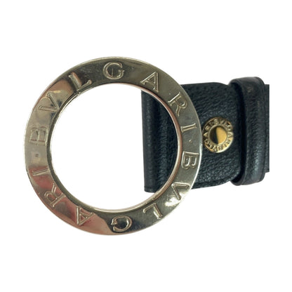 Bvlgari Belt Leather Black Circle Logo 42