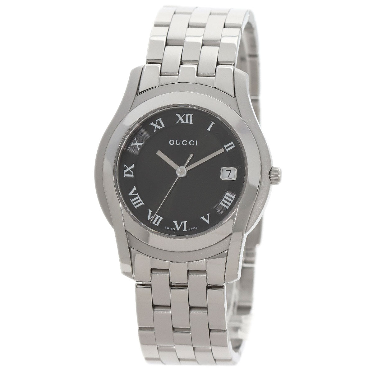 Gucci Watches Quartz 5500M Stainless Steel Silver Round Face Black Dial