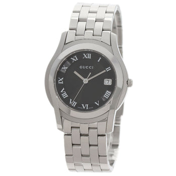 Gucci Watches Quartz 5500M Stainless Steel Silver Round Face Black Dial