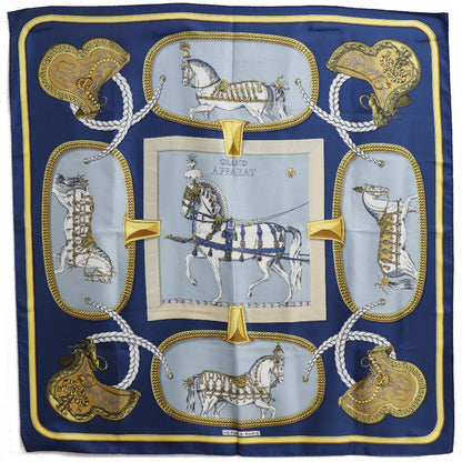 Hermes Scarf Silk Blue Dressed Horse Grand Apparat Carre90 Women