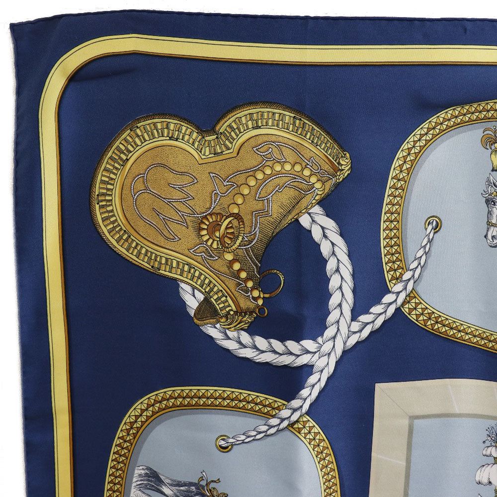 Hermes Scarf Silk Blue Dressed Horse Grand Apparat Carre90 Women